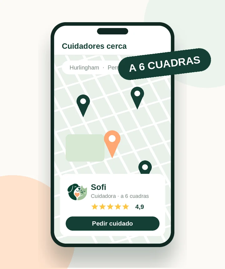 Mapa con cuidadores cercanos y la ficha de una cuidadora