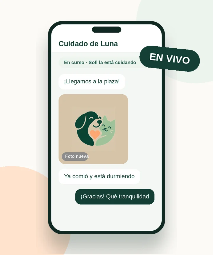 Chat del cuidado en curso con una foto de la mascota