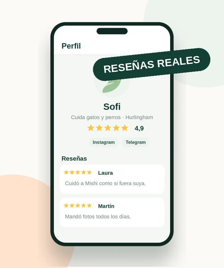Perfil de una cuidadora con puntaje, redes y reseñas